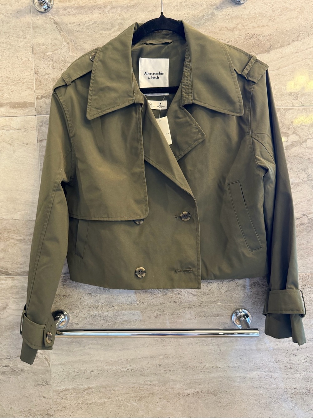 Abercrombie & Fitch Olive Green Cropped Trench Jacket